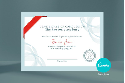 Classic Certificate of Completion Editable Canva Template.