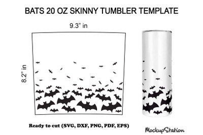 Halloween Tumbler SVG Template 20oz Skinny, Bats Cut File