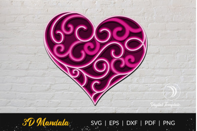 3D Swirl Heart Mandala Cut File