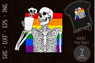 Halloween Coffee Drinking Skull LGBT