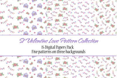 St Valentine&#039;s day Love Watercolor Digital Paper pack