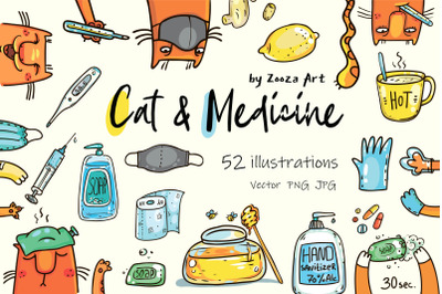 Cat and medicine - 52 illustrations