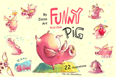 Funny Pig - 22 illustrations