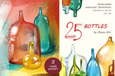 25 bottles watercolor illustrations
