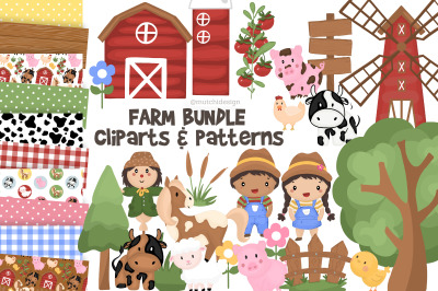 Farm Clipart and Patterns - Cute farm animals and farmers