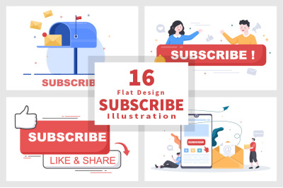 16 Subscribe Icon Button Vector Illustration