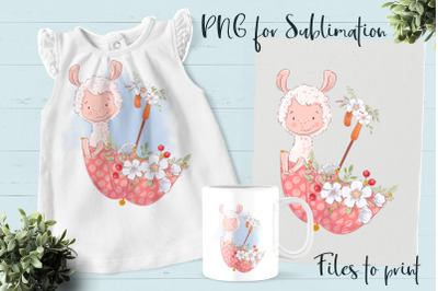 Cute Lama sublimation. Design for printing.