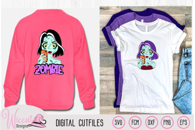 Zombie selfie girl cartoon for Halloween,