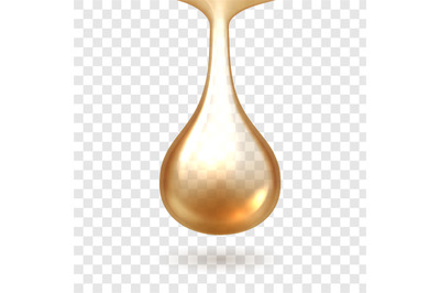 Oil drop. Liquid realistic gold droplet, gasoline petrol lubricant or