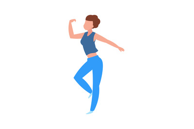 Dancing woman. Cartoon dancer, isolated female moving body to music. N