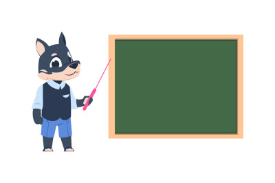 Cartoon dog teacher. Animal teaching children in class room&2C; funny mam