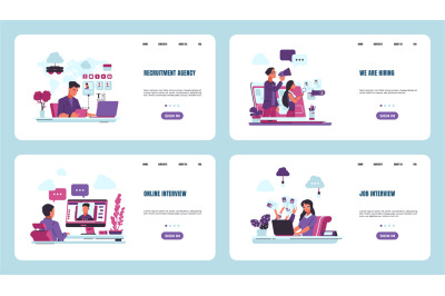 Recruitment landing page. Website interfaces templates for HR agency.