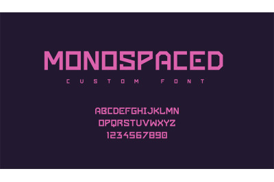 Futuristic font. Minimalist monospace geometric pink typeface with upp