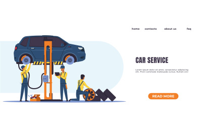 Car diagnostics landing page. Vehicle service center and mechanics in