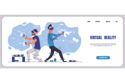 VR gaming landing page. Augmented reality and 3D entertainment. Websit