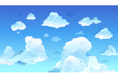 Cartoon blue sky. Realistic summer clouds&2C; clean nature landscape. Day