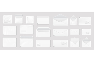 White envelope. Realistic mail mockup. Blank correspondence package fo