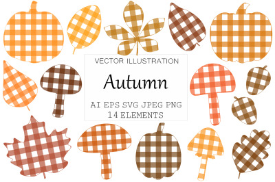 Autumn plaid print. Leaves plaid print. Pumpkin plaid print