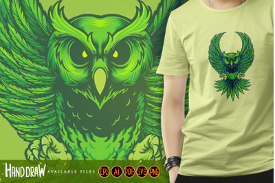 Weed Owl Leaf Cannabis Illustrations