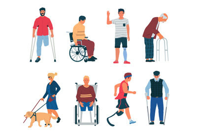 Disabled persons. People with disabilities&2C; in wheelchair&2C; with cane&2C;