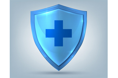 Health shield. Realistic protection symbol with cross sign&2C; healthcare