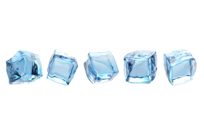 Realistic ice cubes. Cold freeze water blocks different angles for alc