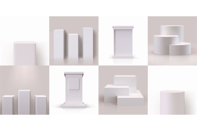 White pedestal. Empty 3D block podium stage for gallery or realistic p