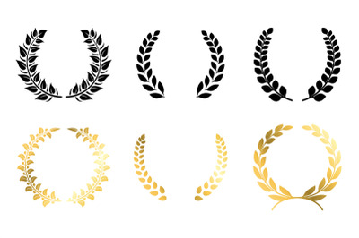 Laurel winner labels. Golden and black luxury badge. Greek or Roman tr