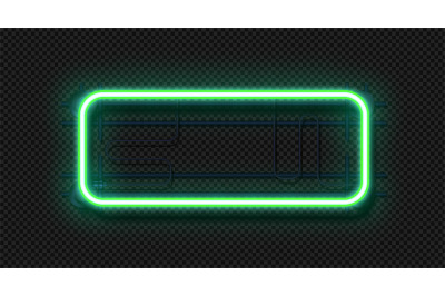 Neon rectangle lamp. Realistic signboard template. 3D light frame and