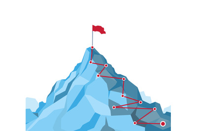 Career growth concept. Mountain route infographic, business success, t