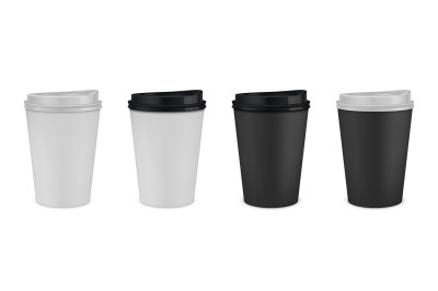 Coffee cup. Realistic paper mug mockup. Disposable cardboard utensil f