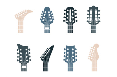 Guitars headstock logo. Realistic modern or retro parts of string inst