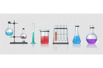 Laboratory equipment. 3D realistic chemistry lab measuring glassware.