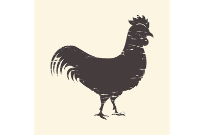 Rooster silhouette. Realistic chicken profile. Isolated logo mockup. B