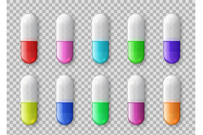 Medical capsule pill. 3d medicine drugs with different colors, tablet