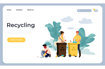 Recycling landing page. Web site interface with buttons, headline and