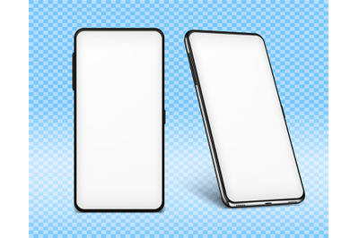 Phone mock up white. Two cellphone design 3d mockups. Vector illustrat