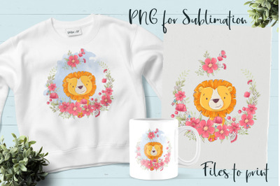 Cute Lion sublimation. Design for printing.