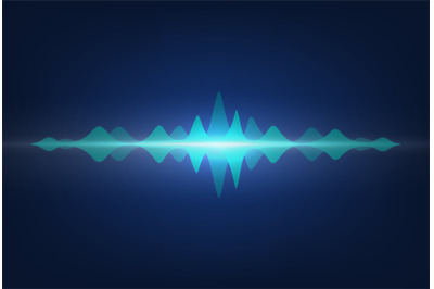 Sound waves. Audio signal amplitude, neon wavy highs on recorder displ