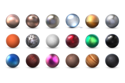 Texture spheres. Realistic matte and shiny round forms from steel, pla