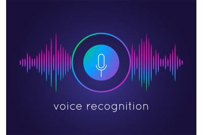 Voice recognition concept. Microphone round button and soundwave. Arti