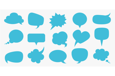 Speech bubbles. Blue blank comment balloons set&2C; thought empty text bu