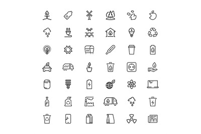 Line icons. Sign collection. Green nature and eco&2C; bio symbols. Outlin