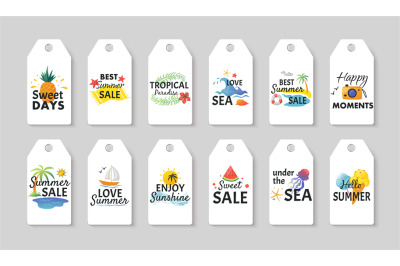 Summer sale labels. Collection special offer tags mockup&2C; tropical whi