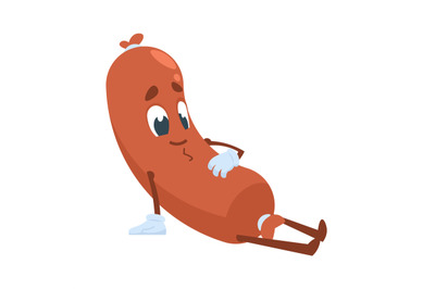 Sausage character. Breakfast food with cute face, arms and legs. Snack