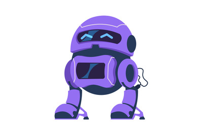 Cartoon android character. Robot mascot, science innovation template.