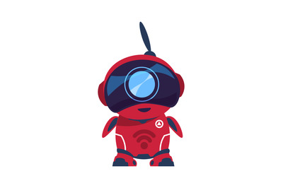 Friendly robot character. Smart toy, electronic mascot. Red android wi