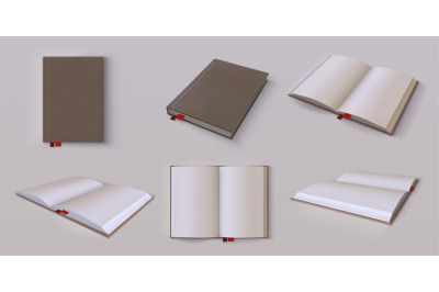 Diary mockup. Realistic blank open and closed planner&2C; 3D hardcover or