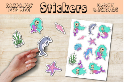 Printable Stickers mermaid&2C;sea animals. For GoodNotes&2C;cricut