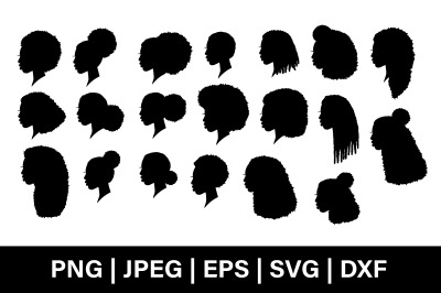 Black Girl Silhouettes with Kinky Curly Hair, Black Women Side View